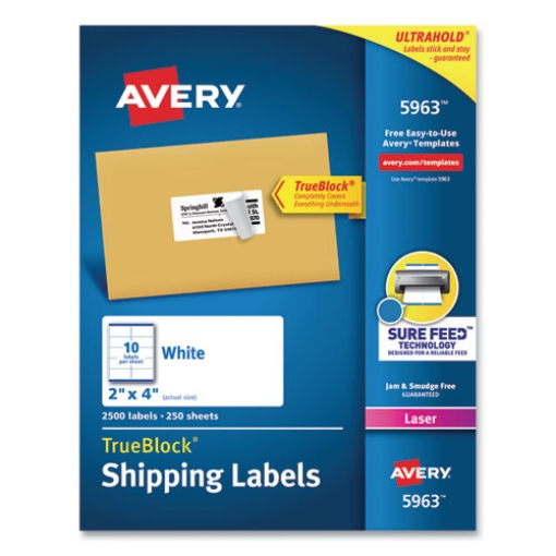 Picture of Shipping Labels W/ Trueblock Technology, Laser Printers, 2 X 4, White, 10/sheet, 250 Sheets/box