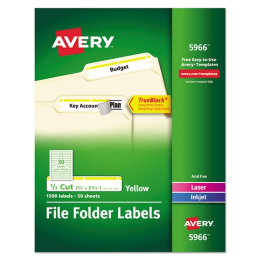 Picture of Permanent Trueblock File Folder Labels With Sure Feed Technology, 0.66 X 3.44, White, 30/sheet, 50 Sheets/box