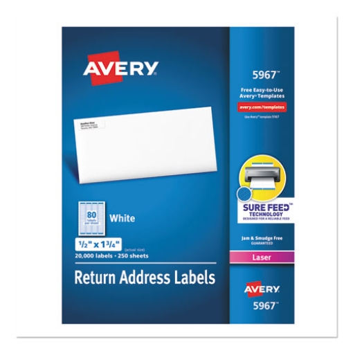 Picture of White Address Labels W/ Sure Feed Technology For Laser Printers, Laser Printers, 0.5 X 1.75, White, 80/sheet, 250 Sheets/box