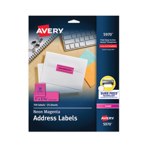 Picture of High-Visibility Permanent Laser ID Labels, 1 x 2.63, Neon Magenta, 750/Pack