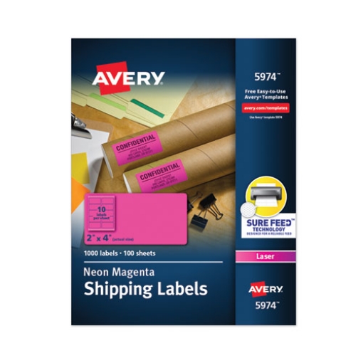 Picture of High-Visibility Permanent Laser Id Labels, 2 X 4, Neon Magenta, 1000/box