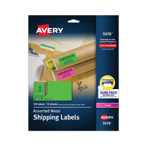 Picture of High-Visibility Permanent Laser Id Labels, 2 X 4, Asst. Neon, 150/pack