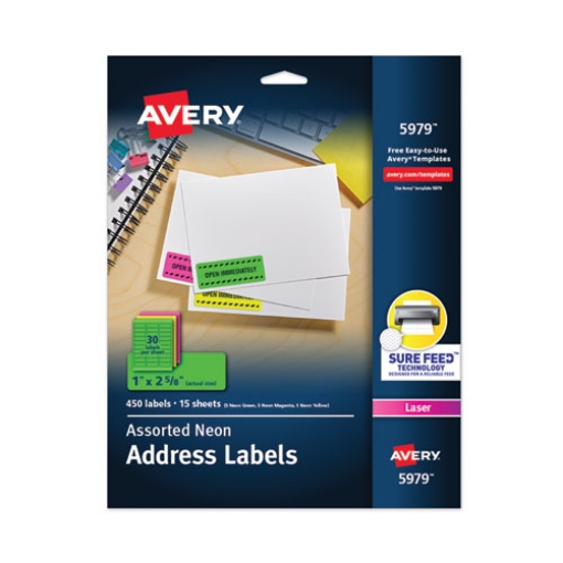 Picture of High-Visibility Permanent Laser ID Labels, 1 x 2.63, Asst. Neon, 450/Pack