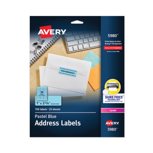 Picture of High-Visibility Permanent Laser ID Labels, 1 x 2.63, Pastel Blue, 750/Pack