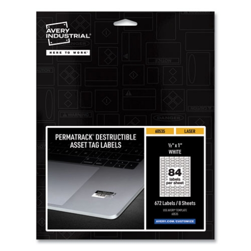 Picture of Permatrack Destructible Asset Tag Labels, Laser Printers, 0.5 X 1, White, 84/sheet, 8 Sheets/pack