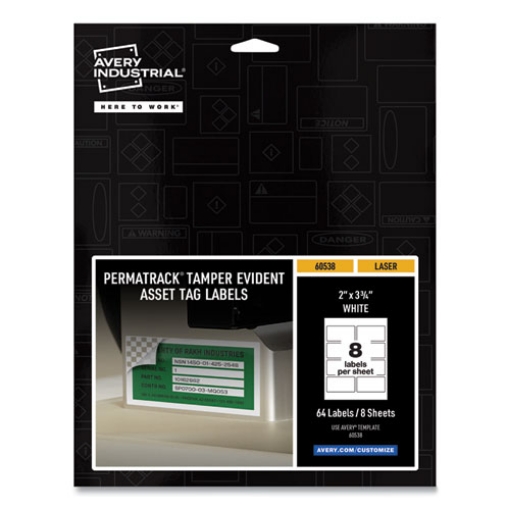 Picture of Permatrack Tamper-Evident Asset Tag Labels, Laser Printers, 2 X 3.75, White, 8/sheet, 8 Sheets/pack