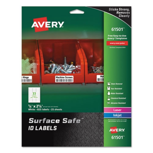 Picture of Surface Safe Id Labels, Inkjet/laser Printers, 0.88 X 2.63, White, 33/sheet, 25 Sheets/pack