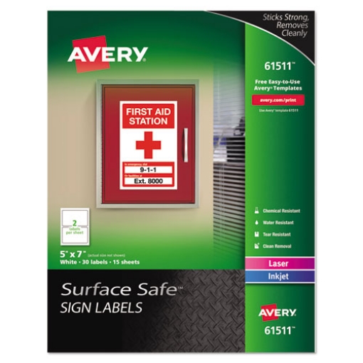 Picture of Surface Safe Removable Label Safety Signs, Inkjet/laser Printers, 5 X 7, White, 2/sheet, 15 Sheets/pack