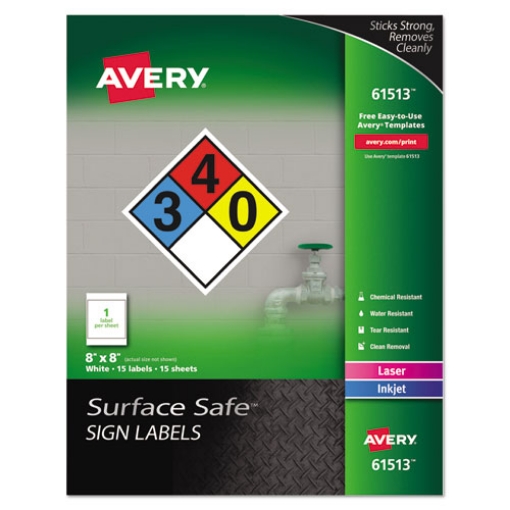 Picture of Surface Safe Removable Label Safety Signs, Inkjet/laser Printers, 8 X 8, White, 15/pack