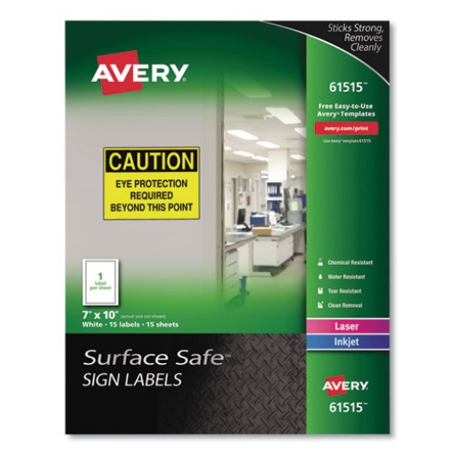 Picture of Surface Safe Removable Label Safety Signs, Inkjet/laser Printers, 7 X 10, White, 15/pack