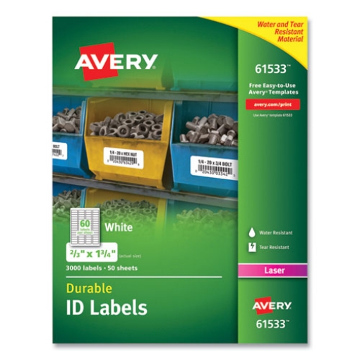 Picture of Durable Permanent Id Labels With Trueblock Technology, Laser Printers, 0.66 X 1.75, White, 60/sheet, 50 Sheets/pack