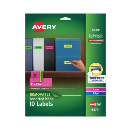 Picture of High-Vis Removable Laser/Inkjet ID Labels w/ Sure Feed, 1 x 2.63, Neon, 360/PK