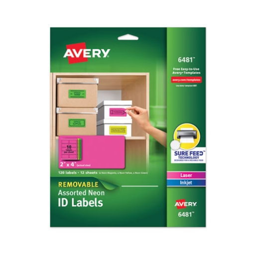 Picture of High-Vis Removable Laser/inkjet Id Labels, 2 X 4, Asst. Neon, 120/pack