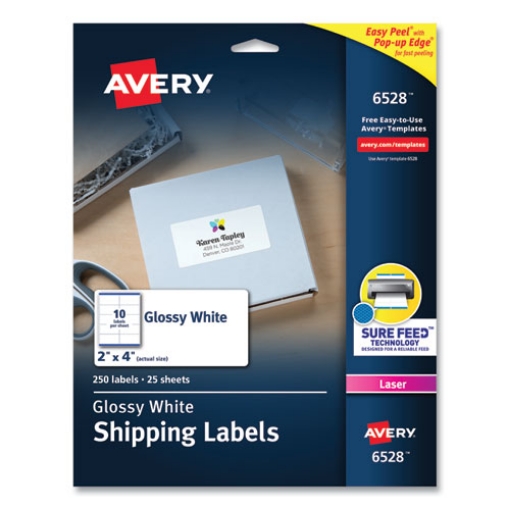 Picture of Glossy White Easy Peel Mailing Labels W/ Sure Feed Technology, Laser Printers, 2 X 4, White, 10/sheet, 25 Sheets/pack