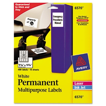 Picture of Permanent Id Labels W/ Sure Feed Technology, Inkjet/laser Printers, 1.25 X 1.75, White, 32/sheet, 15 Sheets/pack