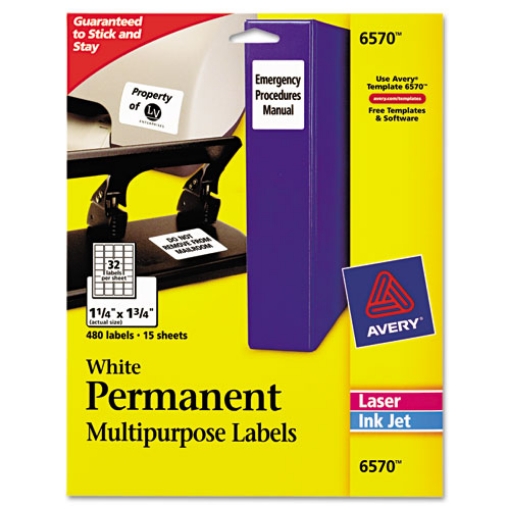 Picture of Permanent Id Labels W/ Sure Feed Technology, Inkjet/laser Printers, 1.25 X 1.75, White, 32/sheet, 15 Sheets/pack