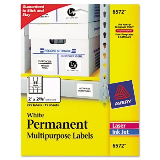 Picture of Permanent Id Labels W/ Sure Feed Technology, Inkjet/laser Printers, 2 X 2.63, White, 15/sheet, 15 Sheets/pack