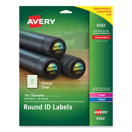 Picture of Round Print-To-The Edge Labels With Surefeed And Easypeel, 1.67" Dia, Glossy Clear, 500/pk