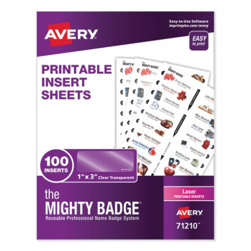 Picture of The Mighty Badge Name Badge Inserts, 1 X 3, Clear, Laser, 20/sheet, 5 Sheets/pack