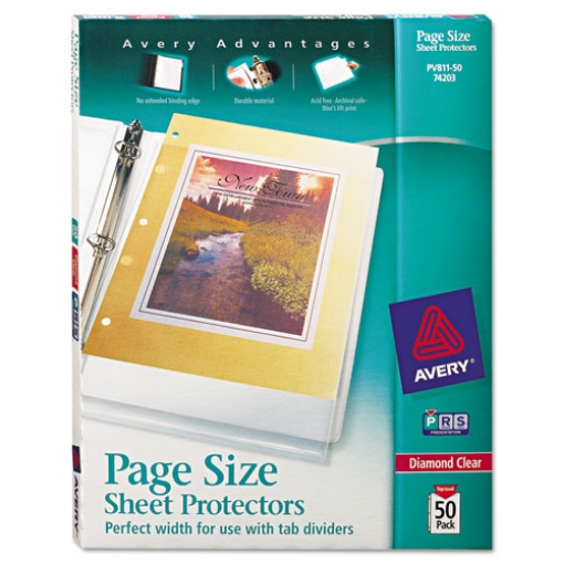 Picture of Top-Load Poly 3-Hole Punched Sheet Protectors, Letter, Diamond Clear, 50/box