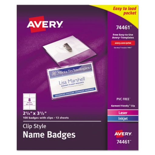 Picture of Clip-Style Badge Holder With Laser/inkjet Insert, Top Load, 3.5 X 2.25, White, 100/box