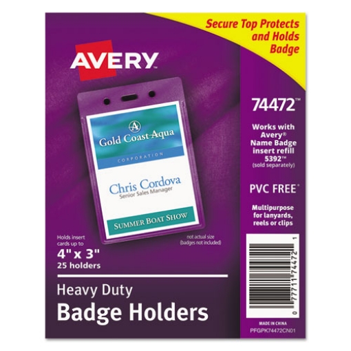 Picture of Secure Top Heavy-Duty Badge Holders, Vertical, 3w X 4h, Clear, 25/pack