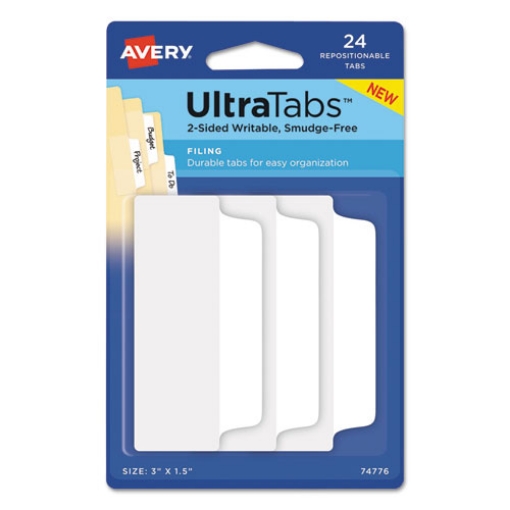 Picture of Ultra Tabs Repositionable Tabs, Wide and Slim: 3" x 1.5", 1/3-Cut, White, 24/Pack