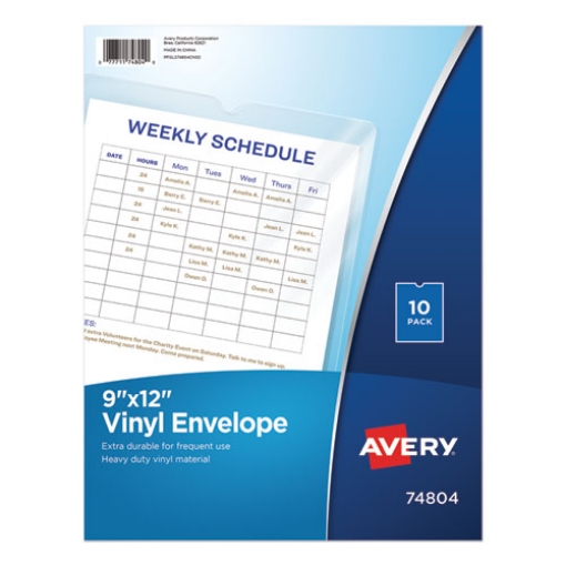 Picture of Top-Load Clear Vinyl Envelopes w/Thumb Notch, 9" x 12", Clear, 10/Pack