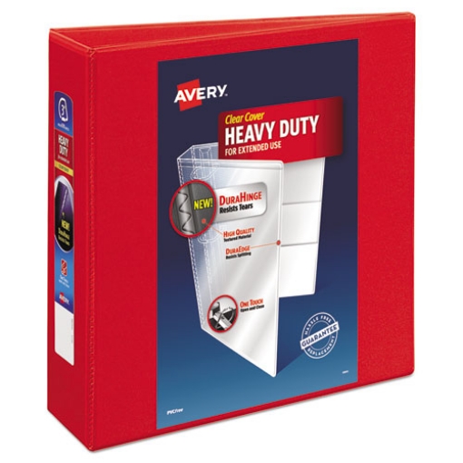 Picture of Heavy-Duty View Binder With Durahinge And Locking One Touch Ezd Rings, 3 Rings, 3" Capacity, 11 X 8.5, Red