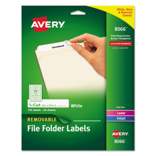 Picture of Removable File Folder Labels With Sure Feed Technology, 0.66 X 3.44, White, 30/sheet, 25 Sheets/pack