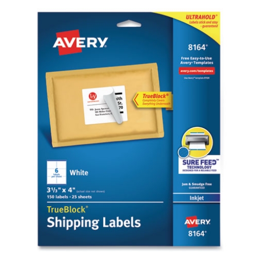 Picture of Shipping Labels W/ Trueblock Technology, Inkjet Printers, 3.33 X 4, White, 6/sheet, 25 Sheets/pack