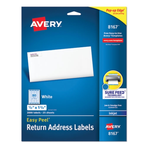 Picture of Easy Peel White Address Labels W/ Sure Feed Technology, Inkjet Printers, 0.5 X 1.75, White, 80/sheet, 25 Sheets/pack