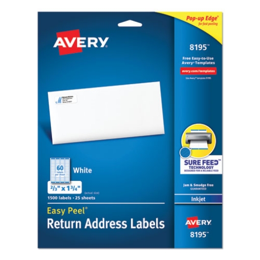 Picture of Easy Peel White Address Labels W/ Sure Feed Technology, Inkjet Printers, 0.66 X 1.75, White, 60/sheet, 25 Sheets/pack