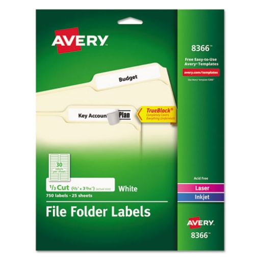 Picture of Permanent Trueblock File Folder Labels With Sure Feed Technology, 0.66 X 3.44, White, 30/sheet, 25 Sheets/pack