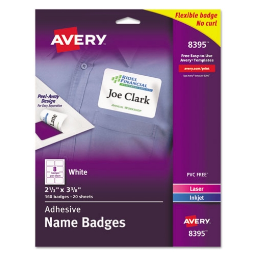 Picture of Flexible Adhesive Name Badge Labels, 3.38 X 2.33, White, 160/pack