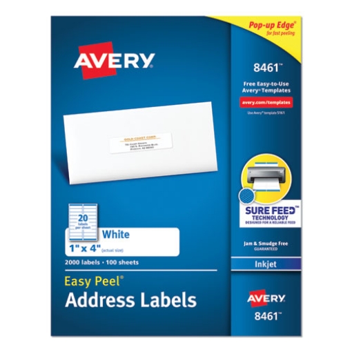 Picture of Easy Peel White Address Labels W/ Sure Feed Technology, Inkjet Printers, 1 X 4, White, 20/sheet, 100 Sheets/box