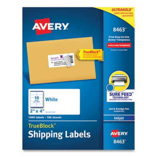 Picture of Shipping Labels W/ Trueblock Technology, Inkjet Printers, 2 X 4, White, 10/sheet, 100 Sheets/box