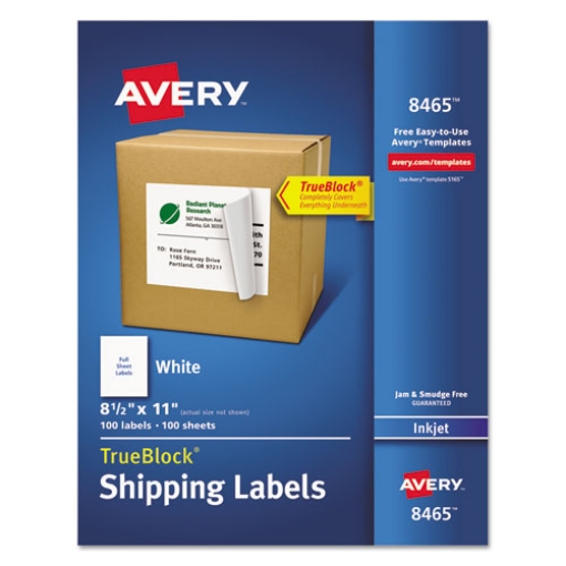 Picture of Shipping Labels With Trueblock Technology, Inkjet Printers, 8.5 X 11, White, 100/box