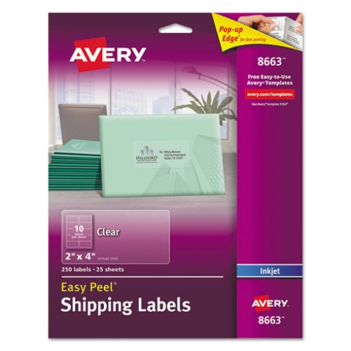 Picture of Matte Clear Easy Peel Mailing Labels W/ Sure Feed Technology, Inkjet Printers, 2 X 4, Clear, 10/sheet, 25 Sheets/pack