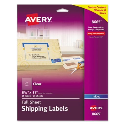 Picture of Matte Clear Shipping Labels, Inkjet Printers, 8.5 X 11, Clear, 25/pack