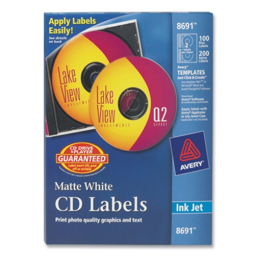 Picture of Inkjet Cd Labels, Matte White, 100/pack