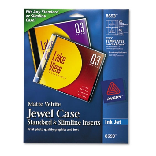 Picture of Inkjet Cd/dvd Jewel Case Inserts, Matte White, 20/pack