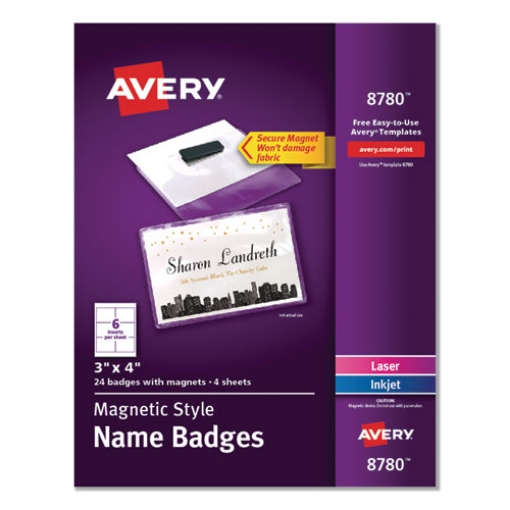 Picture of Magnetic Style Name Badge Kit, Horizontal, 4 X 3, White, 24/pack