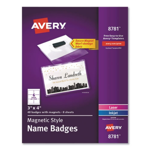 Picture of Magnetic Style Name Badge Kit, Horizontal, 4" X 3", White, 48/pack