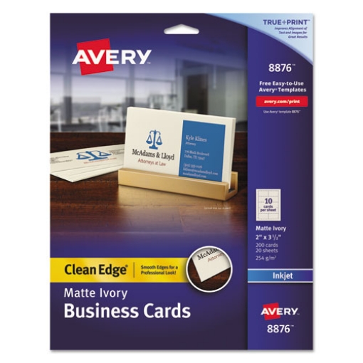 Picture of True Print Clean Edge Business Cards, Inkjet, 2 X 3.5, Ivory, 200 Cards, 10 Cards Sheet, 20 Sheets/pack