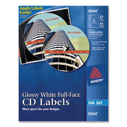 Picture of Inkjet Full-Face Cd Labels, Glossy White, 20/pack