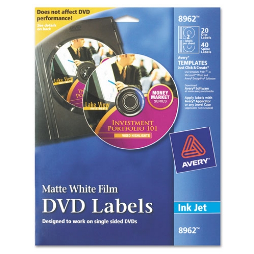 Picture of Inkjet Dvd Labels, Matte White, 20/pack