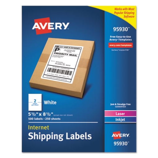 Picture of White Shipping Labels-Bulk Packs, Inkjet/laser Printers, 5.5 X 8.5, White, 2/sheet, 250 Sheets/box