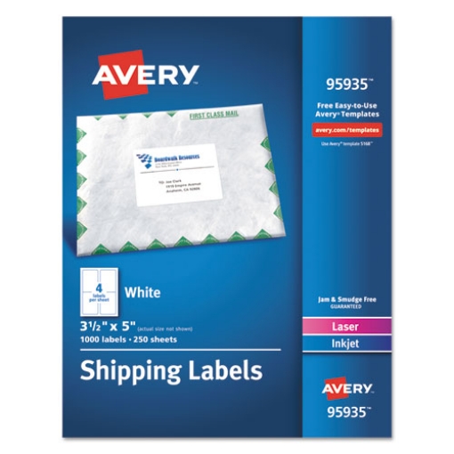 Picture of White Shipping Labels-Bulk Packs, Inkjet/laser Printers, 3.5 X 5, White, 4/sheet, 250 Sheets/box