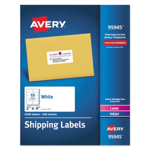 Picture of White Shipping Labels-Bulk Packs, Inkjet/laser Printers, 2 X 4, White, 10/sheet, 250 Sheets/box